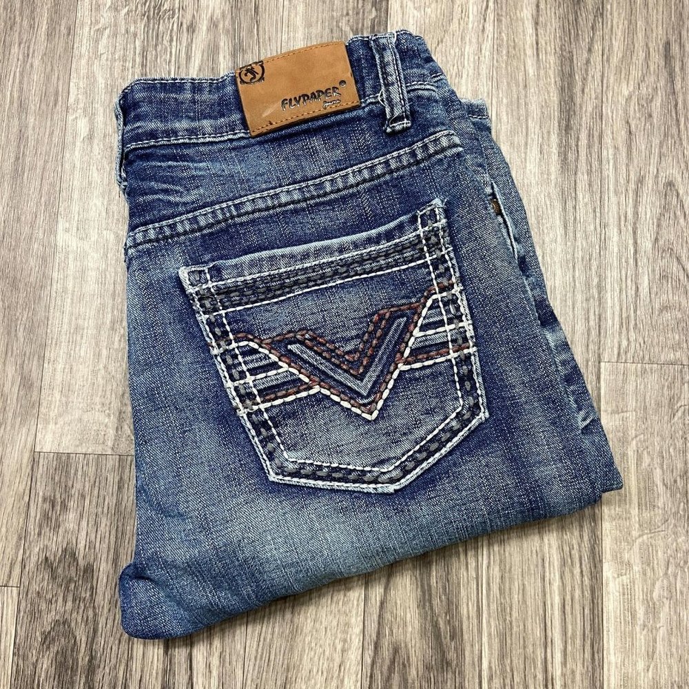 FLY PAPER Straight Mid Rise Med Wash Blue Denim Jeans Women's Size 14
